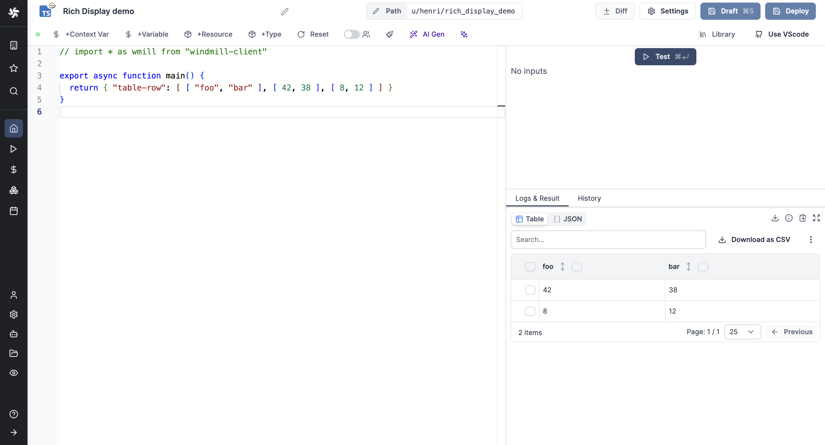 Rich display Table Row Rich display Table Row